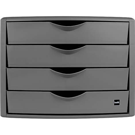 Grey four-drawer box; helit logo on the bottom right.
