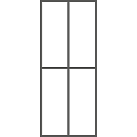 Grey window frame, divided into four white rectangles.