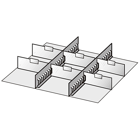Gray cardboard divider with vertical partitions.