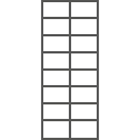 Grey frame with sixteen white rectangles, divided by horizontal and vertical lines.