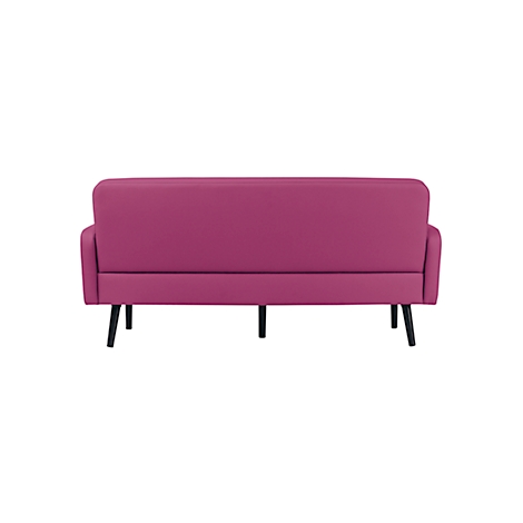 Magenta bank, achteraanzicht, zwarte poten. Op een witte achtergrond.