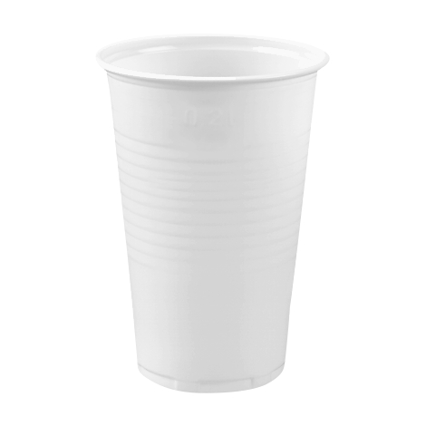White plastic cup with a ribbed surface.