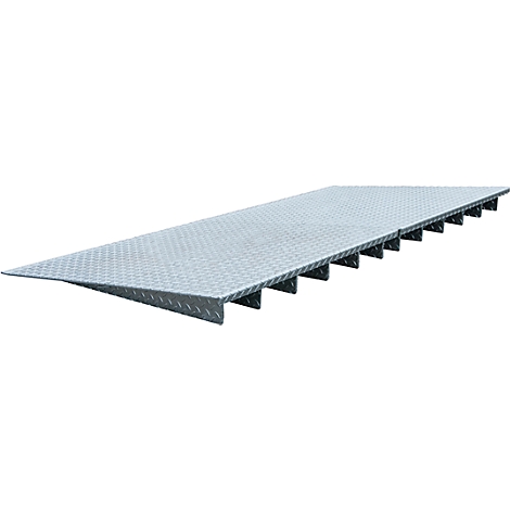 A silver, ridged ramp with black substructure running from left to right.
