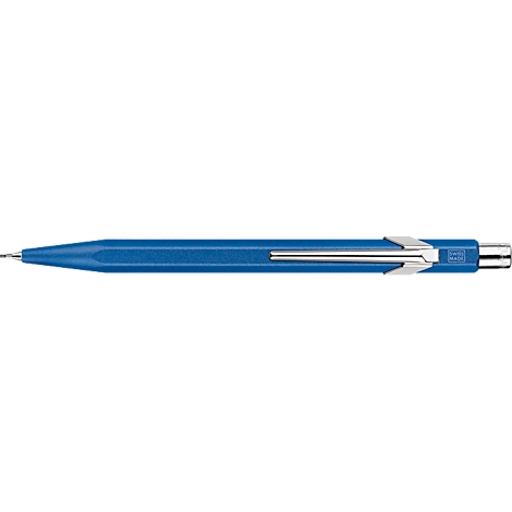 Blauer Kugelschreiber mit silberner Clipvorrichtung.