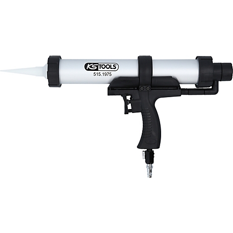 Eine graue Kartuschenpistole mit schwarzem Griff und KS TOOLS Aufdruck.