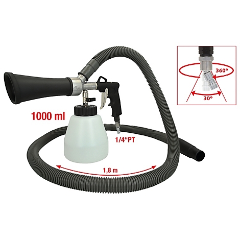 Druckluftreiniger mit schwarzem Schlauch. Aufschrift: 1000 ml, 1/4"PT, 1,8 m.