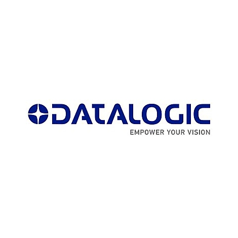 Logo von Datalogic. Blaues Wortmarke mit einer stilisierte Blume am Anfang und dem Slogan 'Empower your vision'.