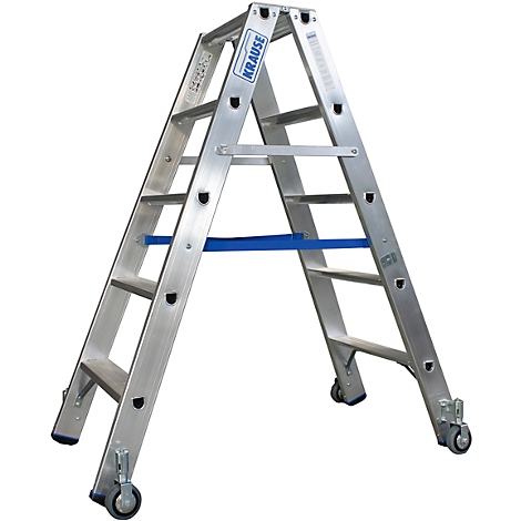 Dubbele trapladder van aluminium, met wielen voordelig kopen | Shop