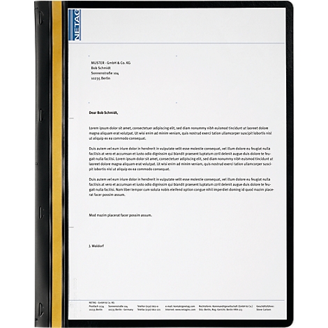 Letter in black file folder. Yellow stripe on the side. Addressed to Bob Schmidt.