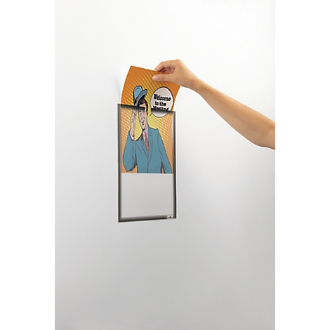 Durable Dokumentenhalter, A4 Hoch- und Querformat, selbstklebend durch 3 rückseitige Klebestreifen, Einschubhilfe, anthrazitgrau, PP, 5 Stück