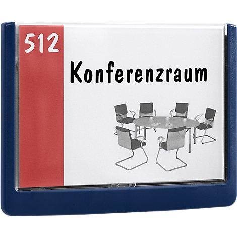 Sign with "Conference room", room number 512. Graphic shows a round table with chairs.