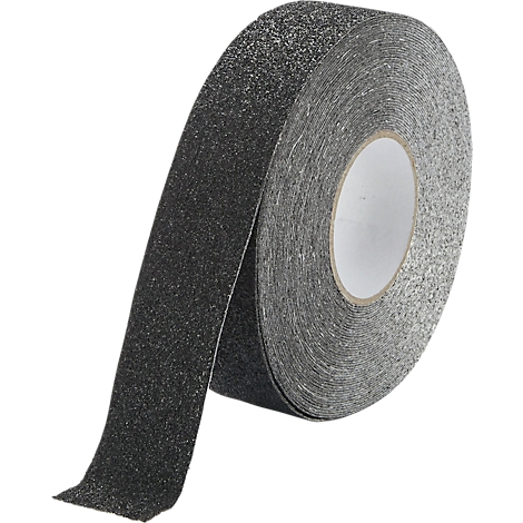 Roll of grey anti-slip tape. The tape is covered with fine, dark particles. The core is white.