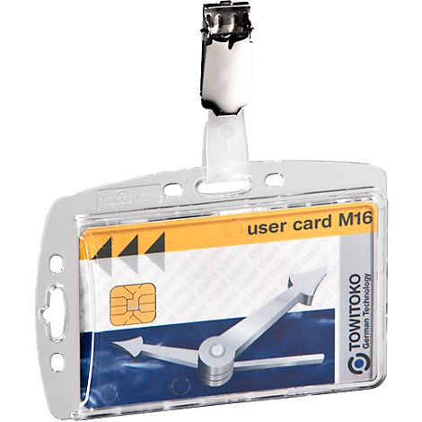 ID card with clip, chip, and text 'user card M16'. Towitoko logo.