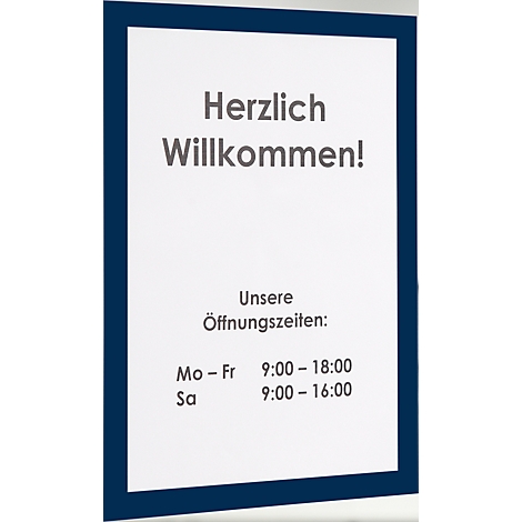 A sign saying "Welcome!". Below are opening hours: Mon-Fri 9:00-18:00, Sat 9:00-16:00.