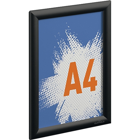 Zwarte DIN A4 kliklijst met een blauwe achtergrond en oranje A4-tekst.