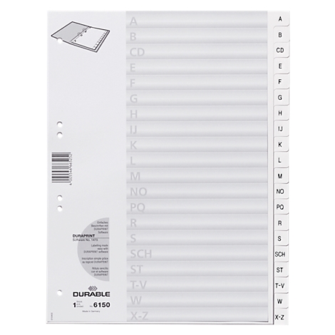 White index with letters from A to Z. Perforated field on the left.