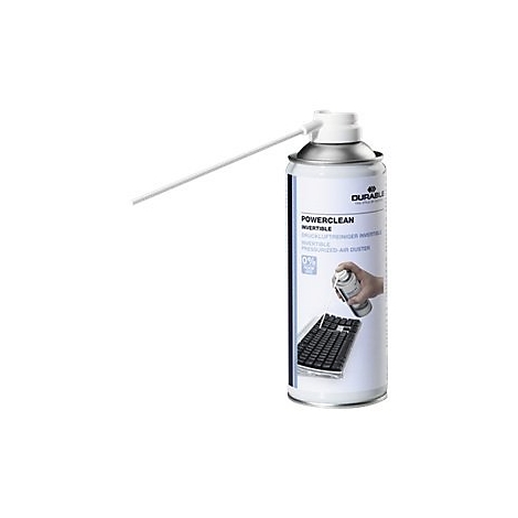 Druckluftspray von Durable zur Reinigung von Tastaturen mit Sprührohr vor weißem Hintergrund.