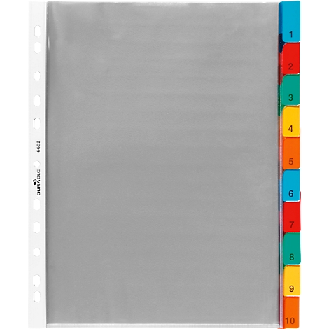 Folder index with colored tabs and numbers from 1 to 10.
