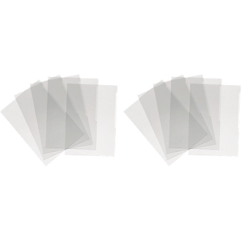Twee stapels transparante, rechthoekige folies, die licht overlappen.