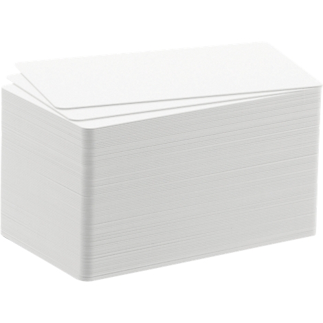 A stack of white cards with rounded corners, some slightly lifted.
