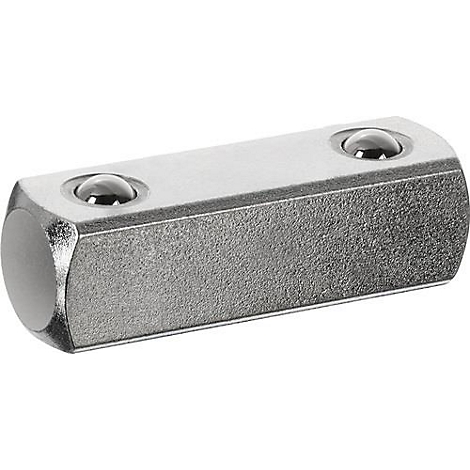 Metall-Adapter. Hexagonale Form, mit zwei Kugeln. Grau mit abgerundeten Enden.