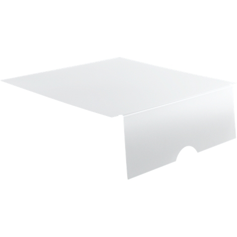 White, angled metal part, with a cutout on one corner.