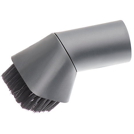 Dark grey, angled vacuum cleaner nozzle with black bristles.