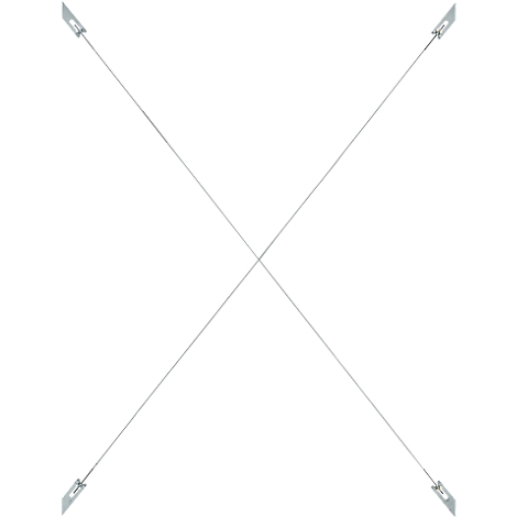 Twee gekruiste metalen stutten, bevestigd aan kleine metalen platen, vormen een X.