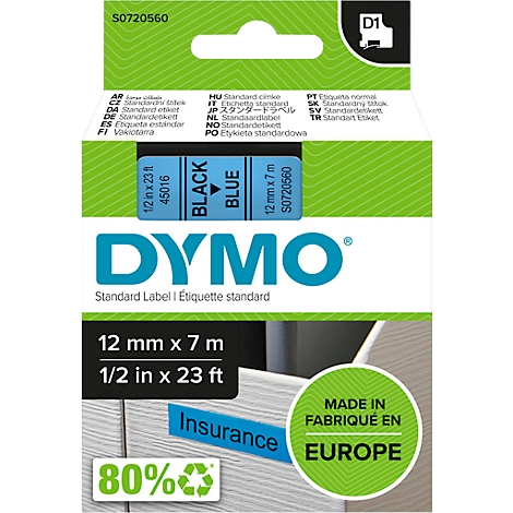 S0720780, Ruban pour étiqueteuse Dymo 7 m x 6 mm Noir sur Blanc