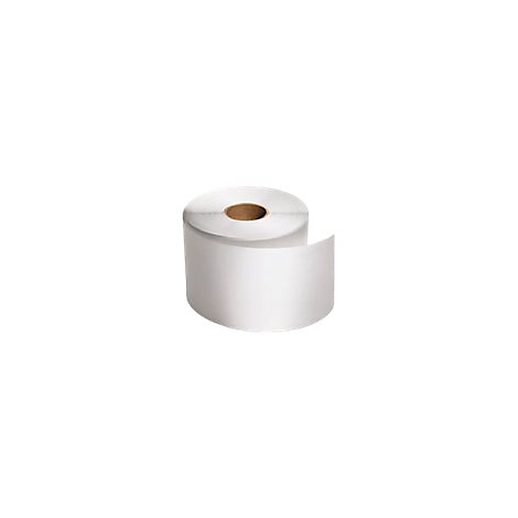 Eine weiße Papierrolle auf einem braunen Pappkern vor weißem Hintergrund.