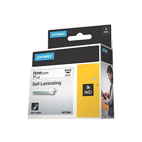 DYMO Industrieband-Kassette 24mm, selbstlaminierend, Schwarz auf Weiß.