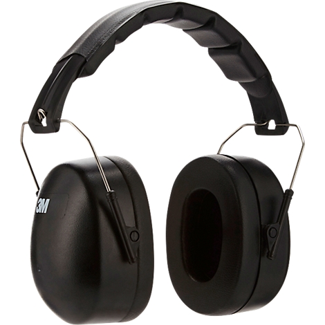 Black earmuffs with an adjustable headband. The 3M logo is visible on the left earcup.