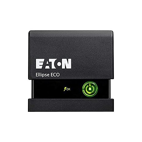 Schwarzes Eaton Ellipse ECO Gerät mit grünem Power-Button. Logo und Schriftzug in Weiß. „OK“ Anzeige.