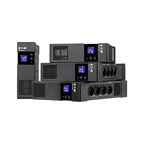 Mehrere schwarze Eaton-USV-Geräte mit digitalen Displays, die '193' anzeigen.