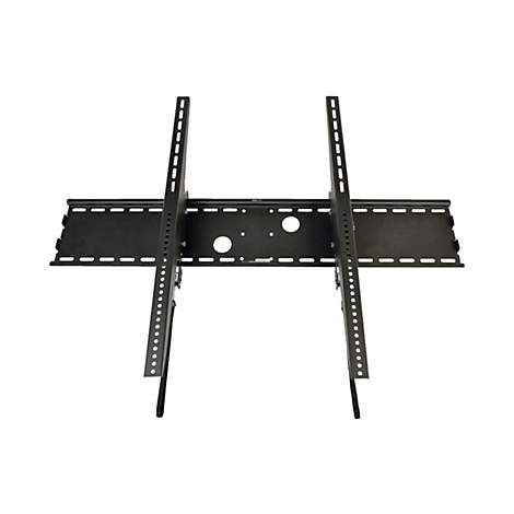 Schwarze TV-Wandhalterung, bestehend aus Halterung und zwei vertikalen Schienen mit Löchern.