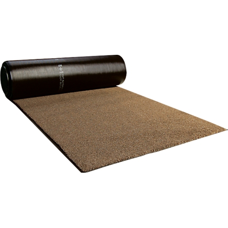 Opgewalst bruin mattenmateriaal, gedeeltelijk uitgerold.