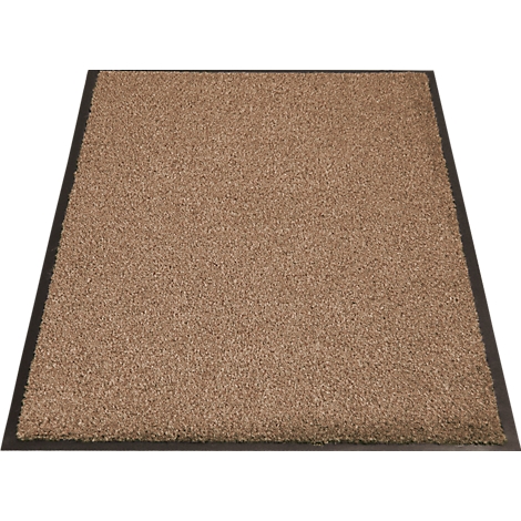 Rechthoekige deurmat van bruin kokosvezelmateriaal met een zwart frame.