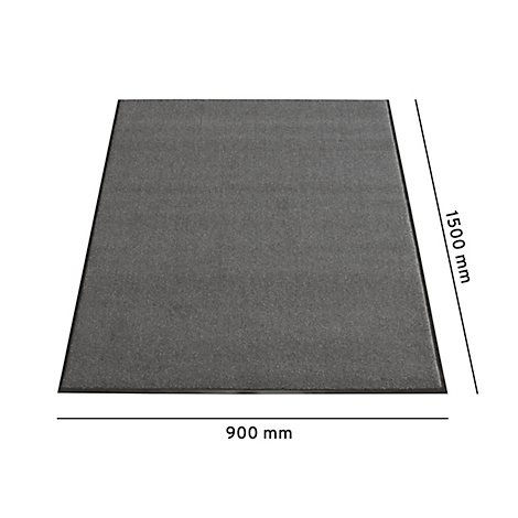 Grijze rechthoekige deurmat, afmetingen: 900 x 1500 mm. Zwarte rand.