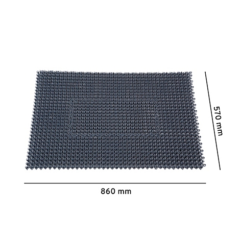 Felpudo texturizado gris oscuro, dimensiones 860x570 mm.