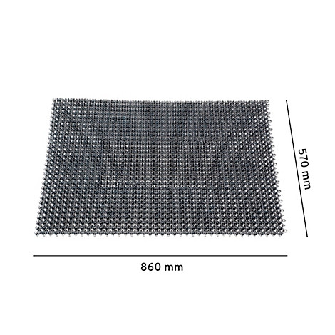 Rechthoekige grijze mat met afmetingen van 860 mm x 570 mm. Gestructureerd oppervlak en weergegeven afmetingen.