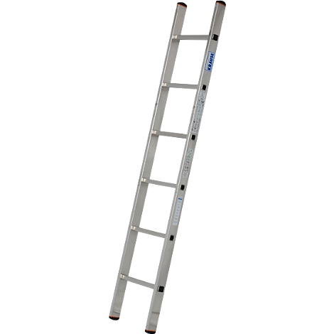 Une échelle en argent est appuyée en diagonale sur un fond blanc.