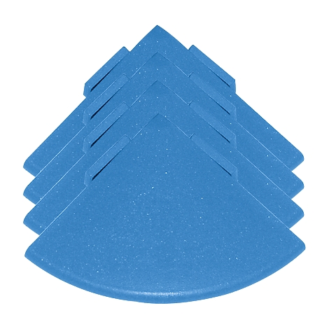 Blau-farbene Eckenschoner in pyramidenförmiger Anordnung.
