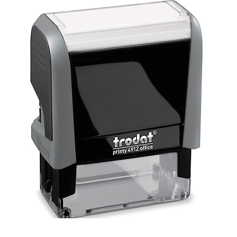 A black Trodat stamp, model Printy 4912, against a white background. Inscription: Trodat Printy 4912 office.