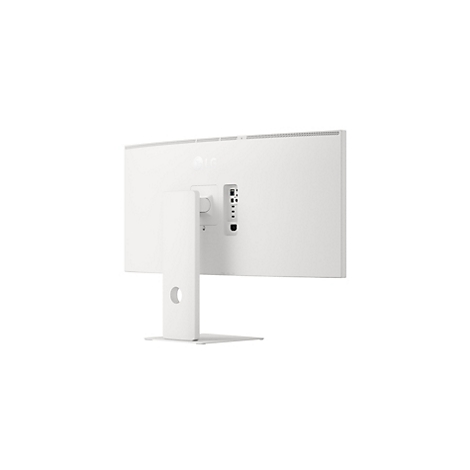 Vue arrière d'un moniteur LG blanc sur pied avec ports visibles.