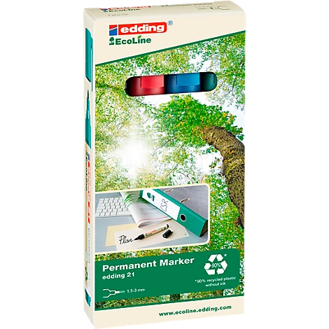 Produktabbildung von Edding Permanent Marker in Verpackung mit Naturmotiv.