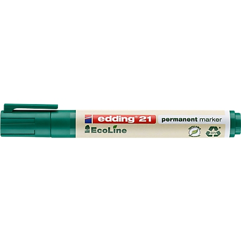 Grüner Permanentmarker mit Aufdruck 'edding 21' und 'Ecoline'.