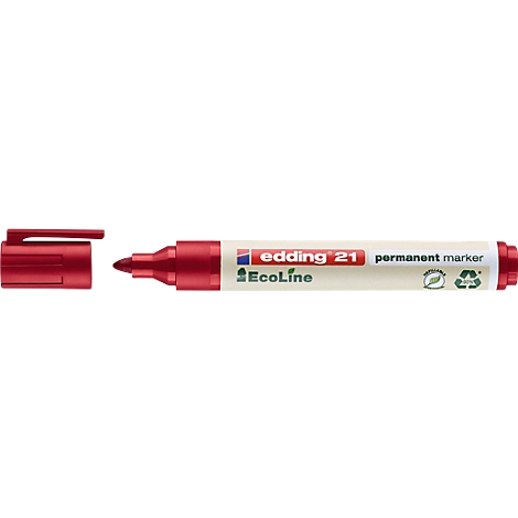 Ein roter Edding-Permanentmarker mit geöffneter Kappe.