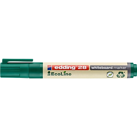 Ein grüner Edding-Whiteboardmarker. Aufschrift: edding 28, EcoLine, Whiteboardmarker.