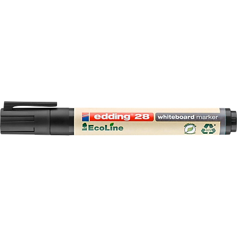 Nahaufnahme eines schwarzen Edding Whiteboard-Markers, mit rotem Streifen mit der Aufschrift "edding 28".