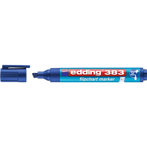 Blue edding flipchart marker, cap next to it. Inscription: edding 383, flipchart marker.